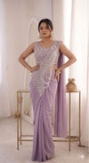New Super Trending Embroidery Sequence work ready to wear saree with Embroidery Blouse