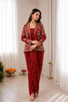 Experience effortless luxury with this premium Koti With Dhoti Lehega Maroon