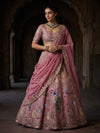 Blush Pink Designer Bridal Lehenga Set with Peacock & Floral Embroidery and Embellished Dupatta