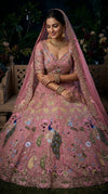 Blush Pink Designer Bridal Lehenga Set with Peacock & Floral Embroidery and Embellished Dupatta
