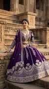 Royal Purple Embroidered Bridal Lehenga Set with Heavy Silver Zari Work & Dupatta