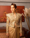 Golden Drape Fusion Skirt Set with Embellished Statement Jacket